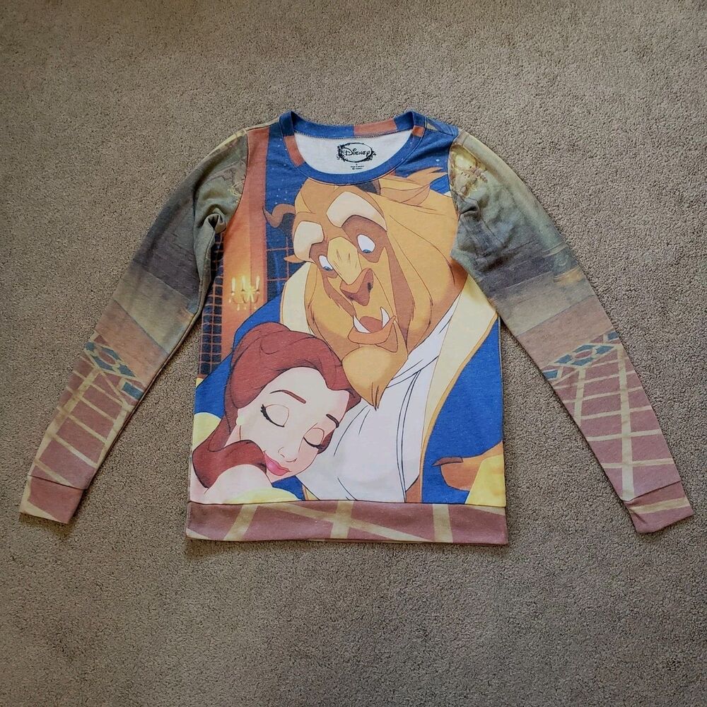 Disney Beauty and the Beast Lovely Embrace All Over Sublimation Print Pullover S